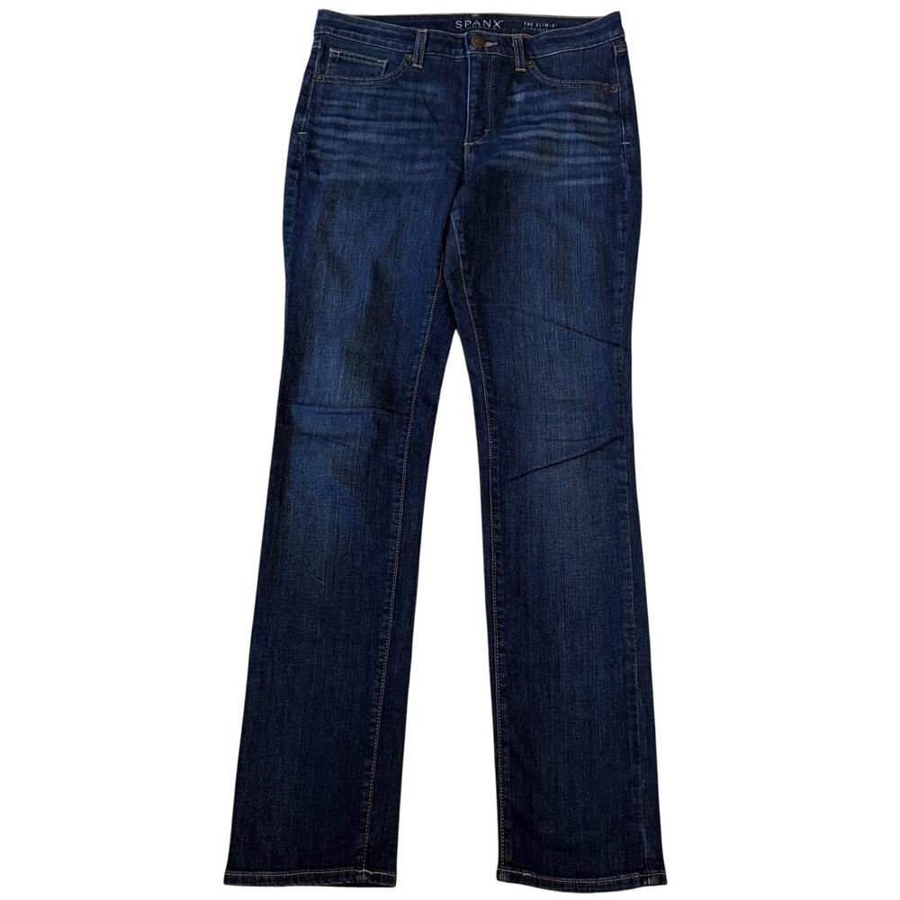 SPANX Slim-X Straight Jeans Dark Wash Shaping Denim Size 29 Mid Rise